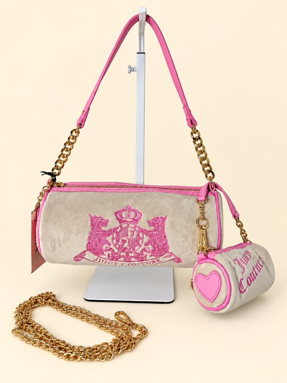 Juicy Couture Cream & Pink Handbag Set with Gold Details — NWT
